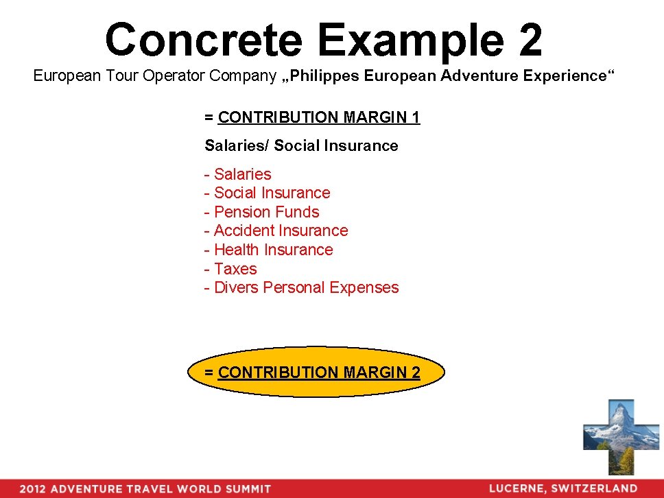 Concrete Example 2 European Tour Operator Company „Philippes European Adventure Experience“ = CONTRIBUTION MARGIN