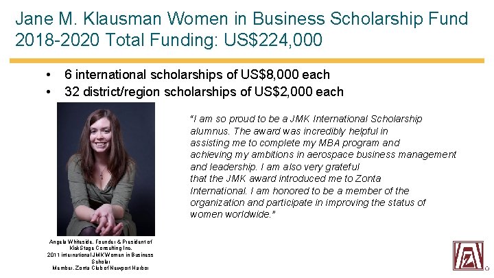 Jane M. Klausman Women in Business Scholarship Fund 2018 -2020 Total Funding: US$224, 000