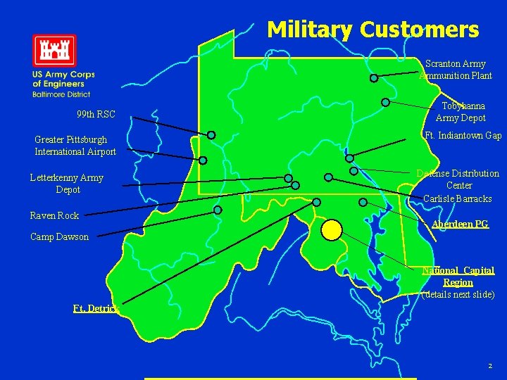 Military Customers Scranton Army Ammunition Plant 99 th RSC Greater Pittsburgh International Airport Letterkenny