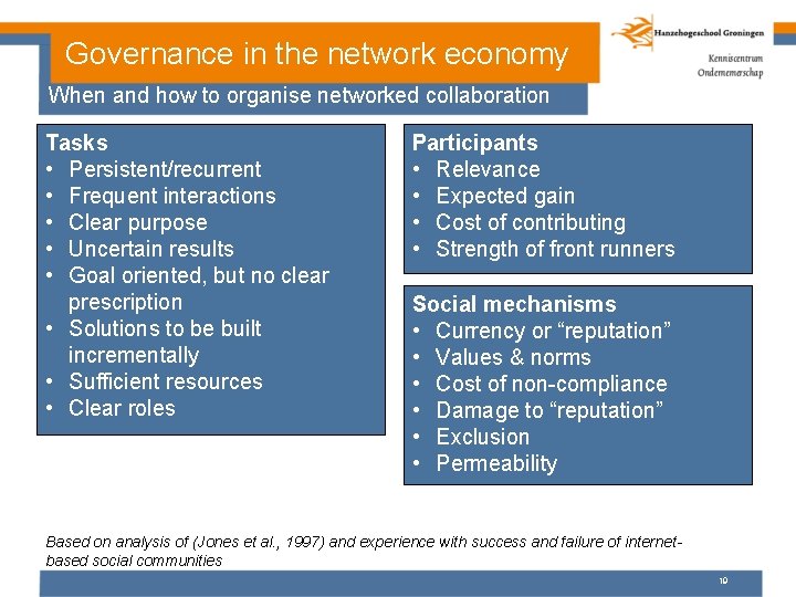 Governance in the network economy When and how to organise networked collaboration Tasks •