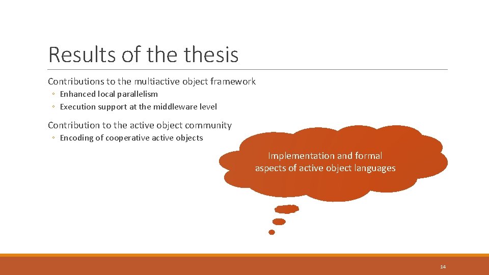 Results of thesis Contributions to the multiactive object framework ◦ Enhanced local parallelism ◦ Results of thesis Contributions to the multiactive object framework ◦ Enhanced local parallelism ◦
