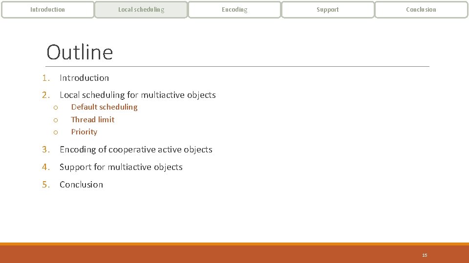 Introduction Local scheduling Encoding Support Conclusion Outline 1. Introduction 2. Local scheduling for multiactive Introduction Local scheduling Encoding Support Conclusion Outline 1. Introduction 2. Local scheduling for multiactive
