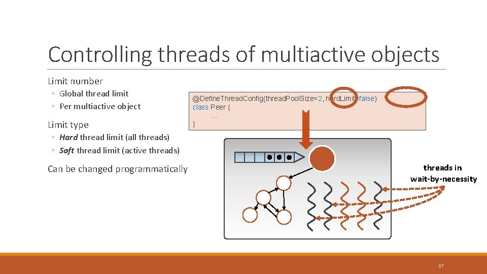 Controlling threads of multiactive objects Limit number ◦ Global thread limit ◦ Per multiactive Controlling threads of multiactive objects Limit number ◦ Global thread limit ◦ Per multiactive