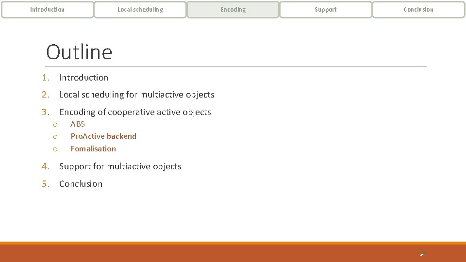 Introduction Local scheduling Encoding Support Conclusion Outline 1. Introduction 2. Local scheduling for multiactive Introduction Local scheduling Encoding Support Conclusion Outline 1. Introduction 2. Local scheduling for multiactive