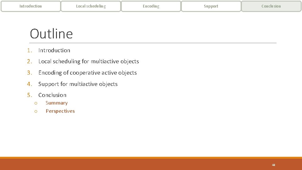 Introduction Local scheduling Encoding Support Conclusion Outline 1. Introduction 2. Local scheduling for multiactive Introduction Local scheduling Encoding Support Conclusion Outline 1. Introduction 2. Local scheduling for multiactive