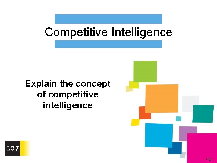 Competitive Intelligence Explain the concept of competitive intelligence 7 48 