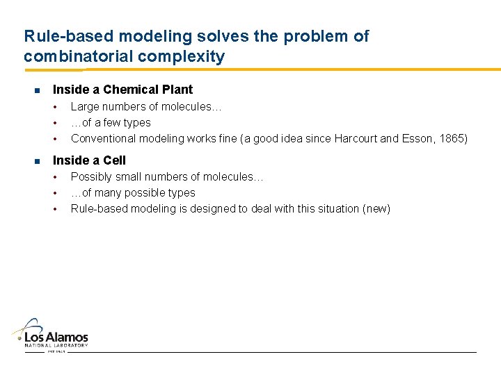 Rule-based modeling solves the problem of combinatorial complexity n Inside a Chemical Plant •