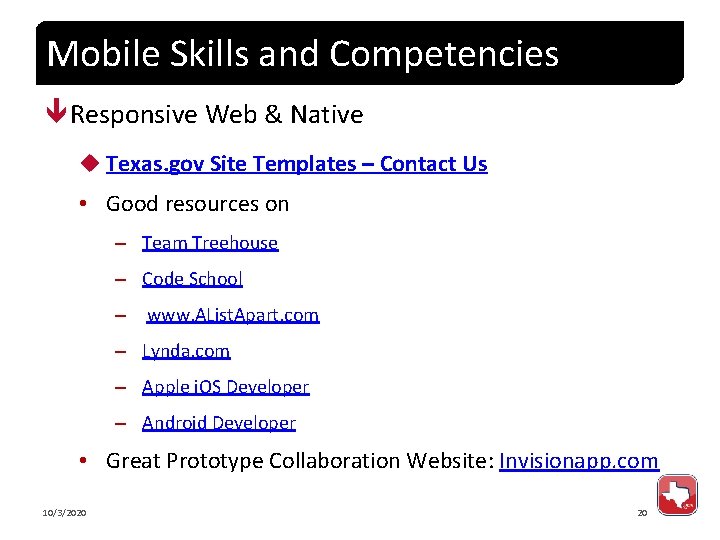Mobile Skills and Competencies Responsive Web & Native u Texas. gov Site Templates –