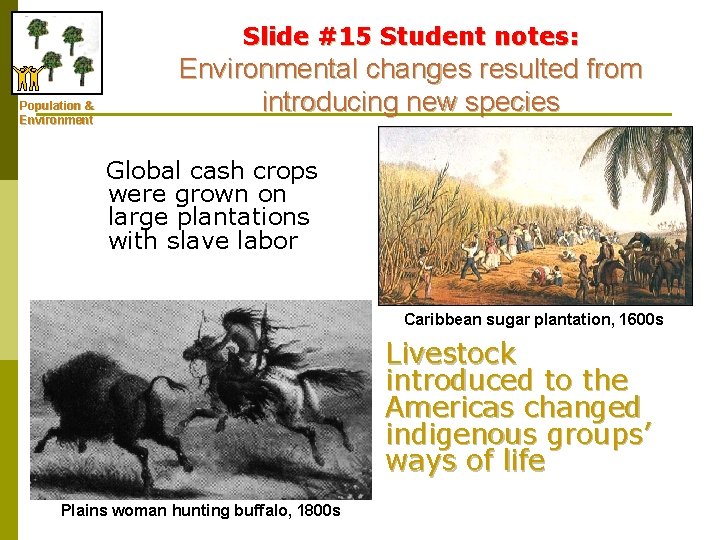 Slide #15 Student notes: Population & Environmental changes resulted from introducing new species Global