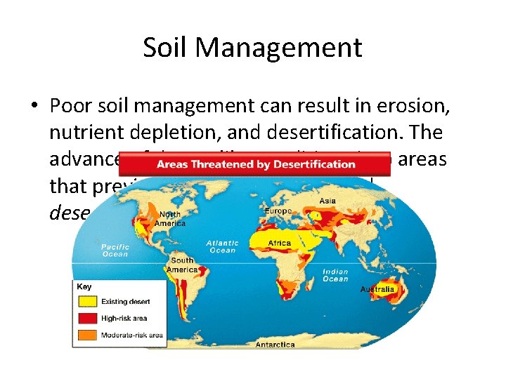 Conserving Land Soil Management • Poor soil management can result in erosion, nutrient depletion,