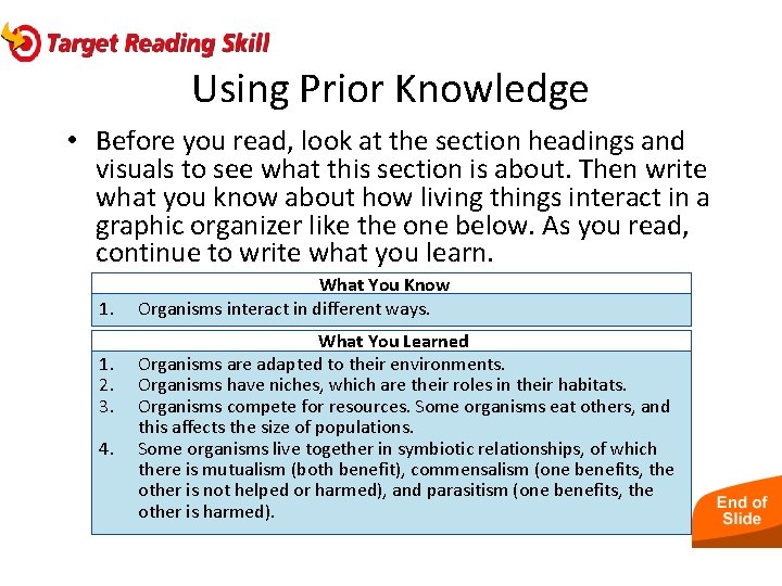 Interactions Among Living Things Using Prior Knowledge • Before you read, look at the