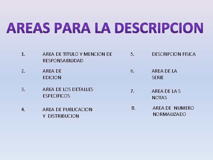 1. AREA DE TITULO Y MENCION DE RESPONSABILIDAD 5. DESCRIPCION FISICA 2. AREA DE