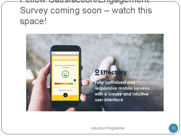 Fellow Satisfaction/Engagement Survey coming soon – watch this space! Induction Programme 10 