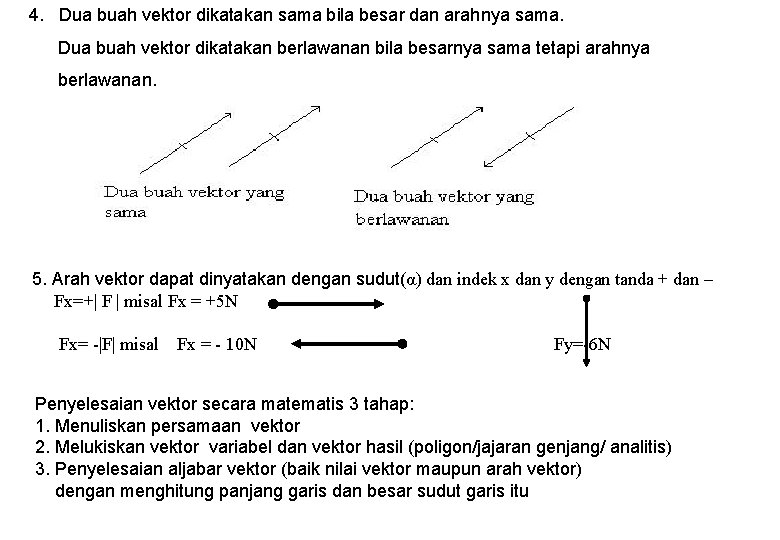 4. Dua buah vektor dikatakan sama bila besar dan arahnya sama. Dua buah vektor