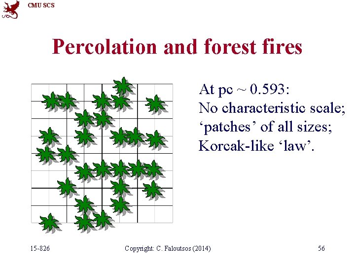 CMU SCS Percolation and forest fires At pc ~ 0. 593: No characteristic scale;