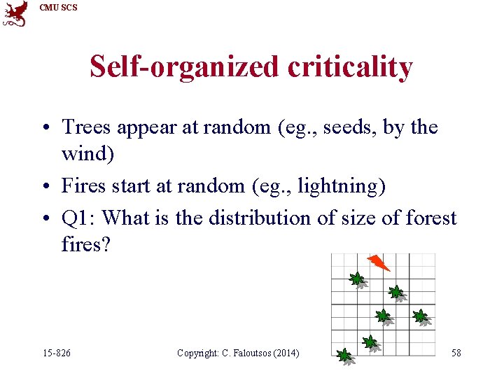 CMU SCS Self-organized criticality • Trees appear at random (eg. , seeds, by the