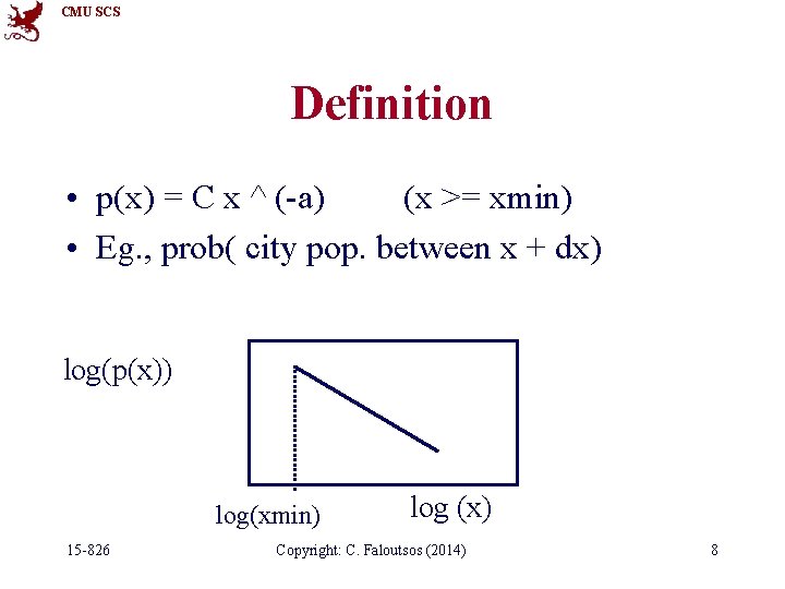 CMU SCS Definition • p(x) = C x ^ (-a) (x >= xmin) •