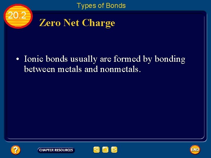 Types of Bonds 20. 2 Zero Net Charge • Ionic bonds usually are formed