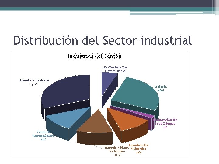 Distribución del Sector industrial Industrias del Cantón Est De Serv De Combustible 5% Lavadora