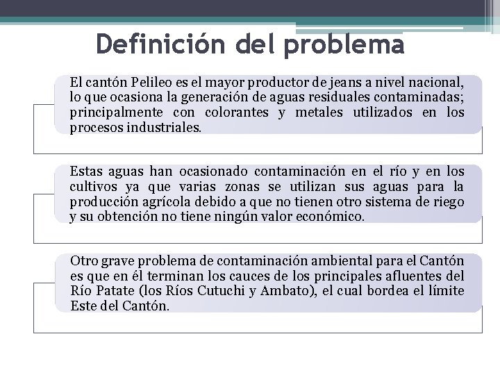 Definición del problema El cantón Pelileo es el mayor productor de jeans a nivel