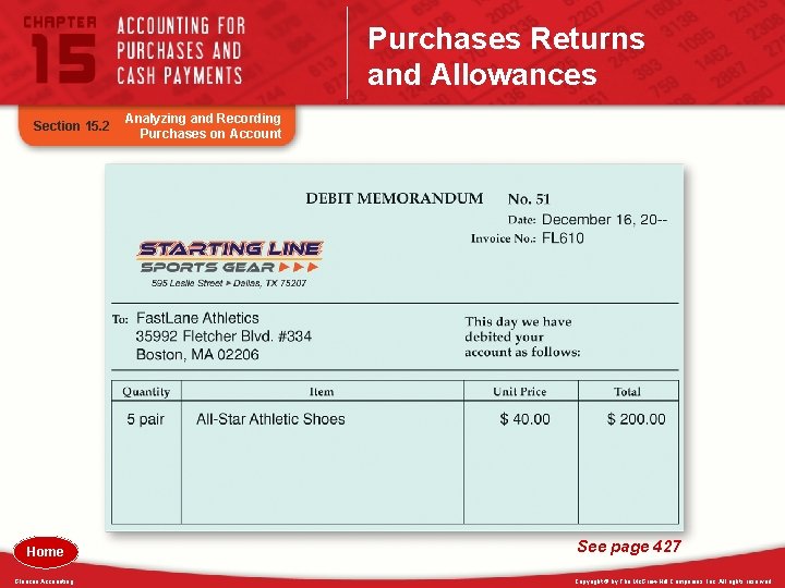 Purchases Returns and Allowances Section 15. 2 Home Glencoe Accounting Analyzing and Recording Purchases