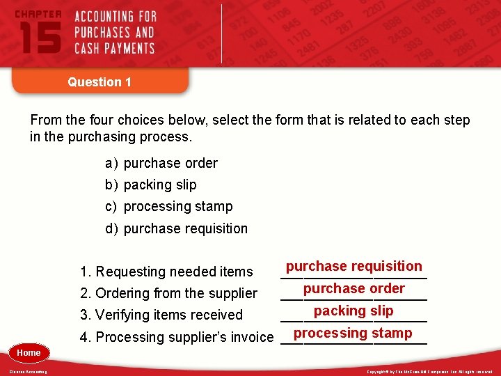 Question 1 From the four choices below, select the form that is related to