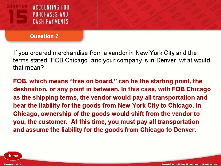 Question 2 If you ordered merchandise from a vendor in New York City and