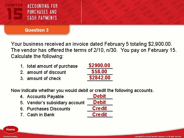 Question 3 Your business received an invoice dated February 5 totaling $2, 900. The