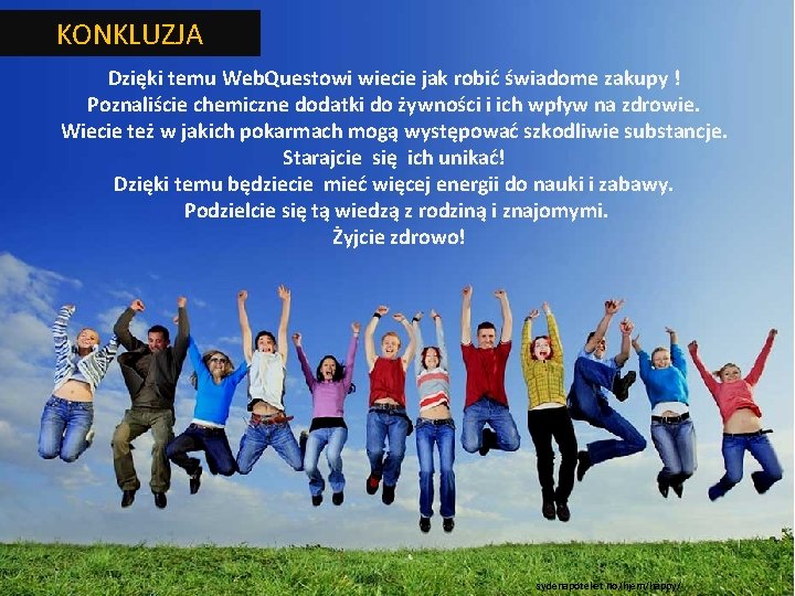 KONKLUZJA Dzięki temu Web. Questowi wiecie jak robić świadome zakupy ! Poznaliście chemiczne dodatki