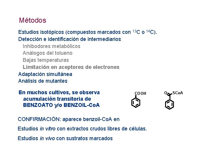 Métodos Estudios isotópicos (compuestos marcados con 13 C o 14 C). Detección e identificación