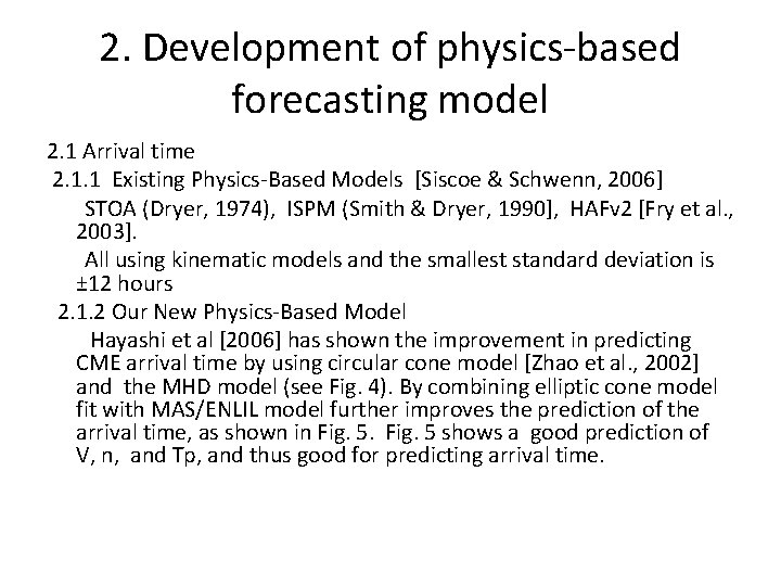 2. Development of physics-based forecasting model 2. 1 Arrival time 2. 1. 1 Existing