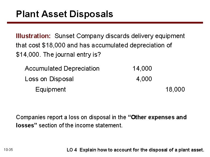 Plant Asset Disposals Illustration: Sunset Company discards delivery equipment that cost $18, 000 and