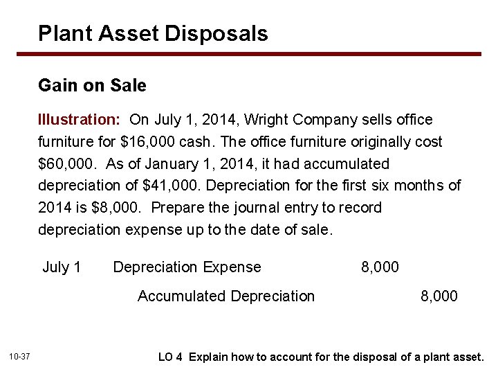 Plant Asset Disposals Gain on Sale Illustration: On July 1, 2014, Wright Company sells