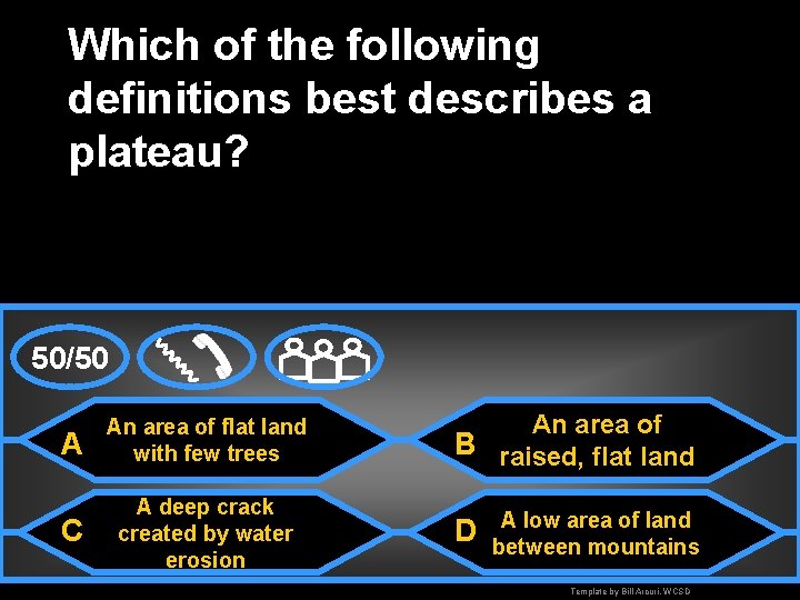 Which of the following definitions best describes a plateau? 50/50 A An area of