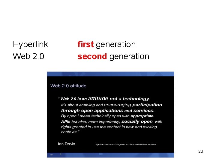 Hyperlink Web 2. 0 first generation second generation 20 
