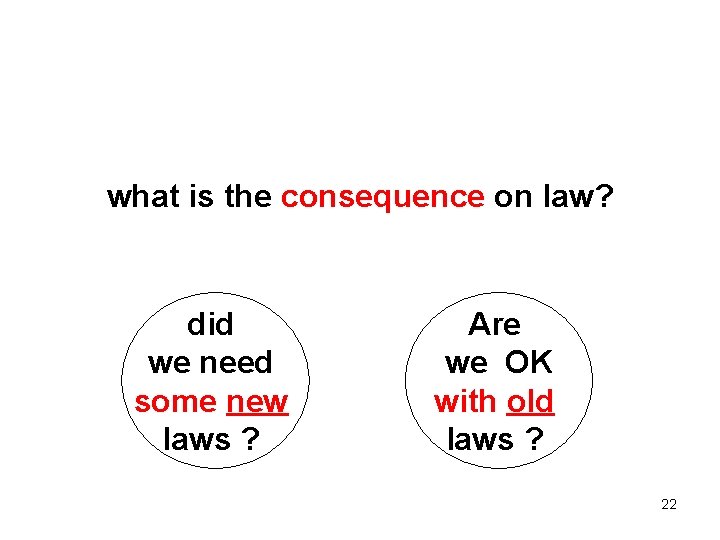what is the consequence on law? did we need some new laws ? Are