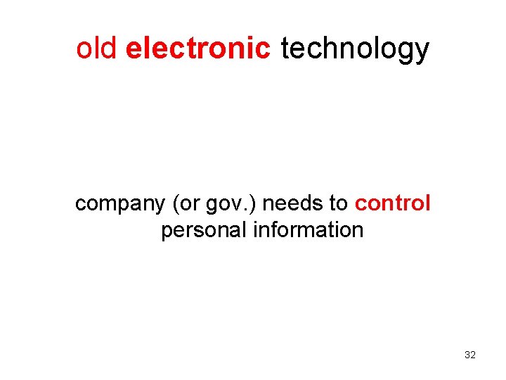 old electronic technology company (or gov. ) needs to control personal information 32 