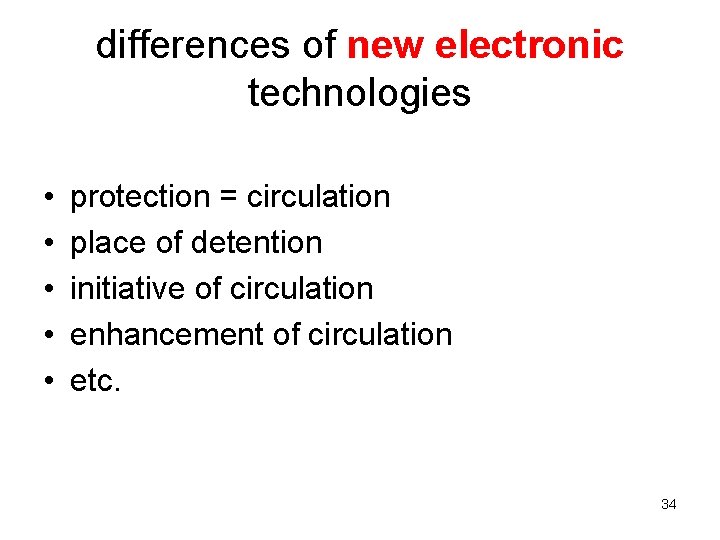 differences of new electronic technologies • • • protection = circulation place of detention