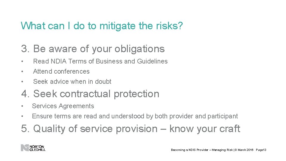 What can I do to mitigate the risks? 3. Be aware of your obligations