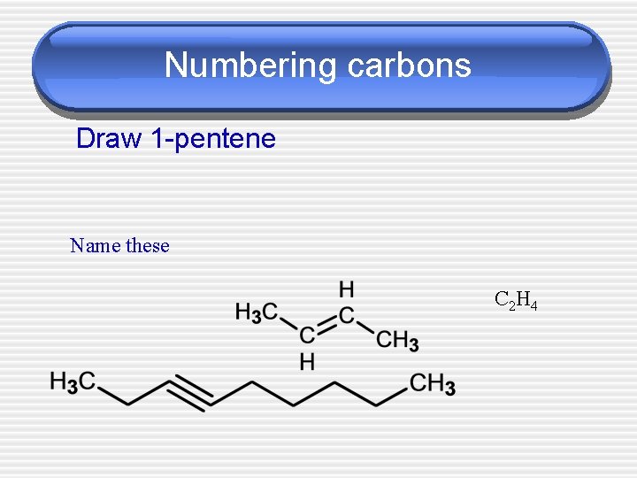 Numbering carbons Draw 1 -pentene Name these C 2 H 4 