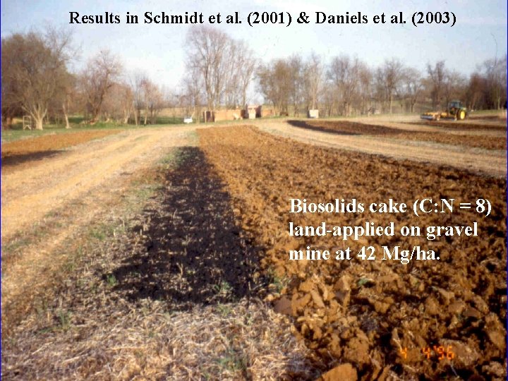 Results in Schmidt et al. (2001) & Daniels et al. (2003) Biosolids cake (C: