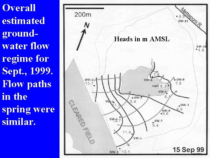 Overall estimated groundwater flow regime for Sept. , 1999. Flow paths in the spring