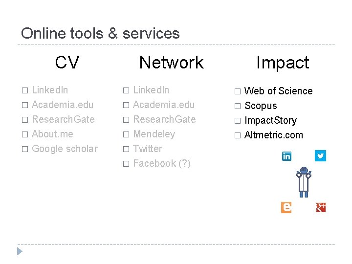 Online tools & services CV Impact Network � Linked. In � Academia. edu �