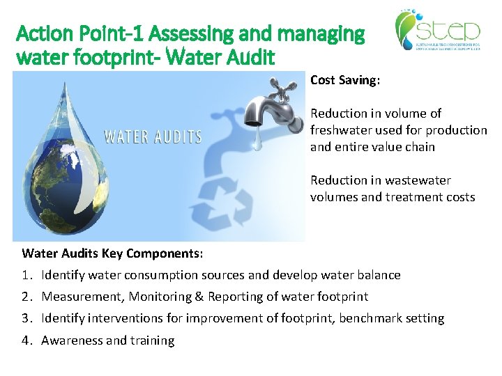 Action Point-1 Assessing and managing water footprint- Water Audit Cost Saving: Reduction in volume