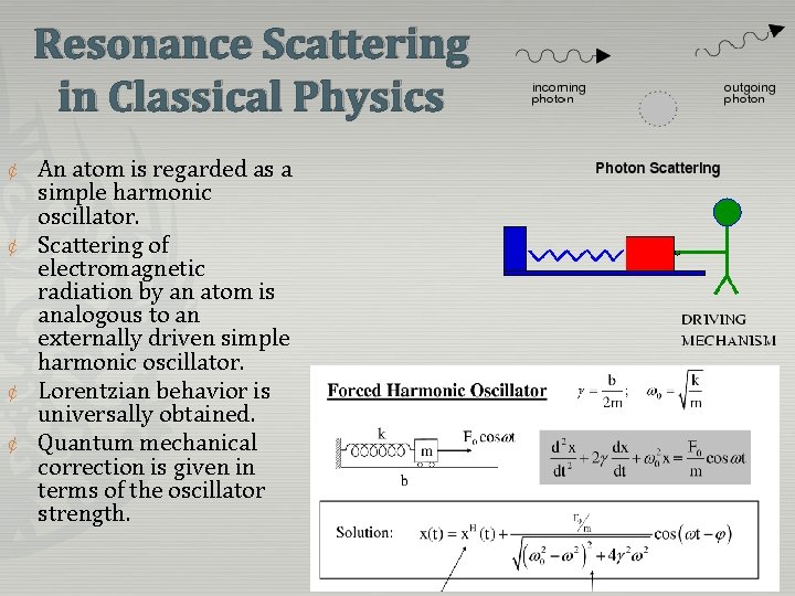 Resonance Scattering in Classical Physics ¢ ¢ An atom is regarded as a simple