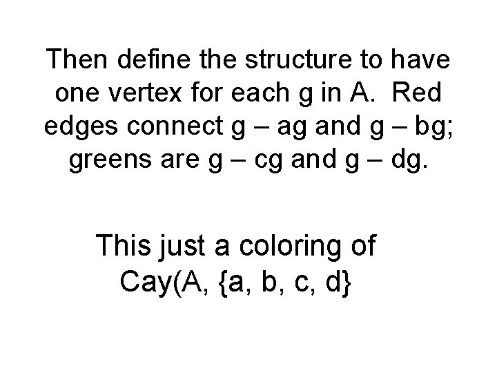 Then define the structure to have one vertex for each g in A. Red