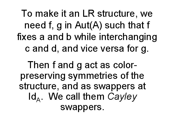 To make it an LR structure, we need f, g in Aut(A) such that