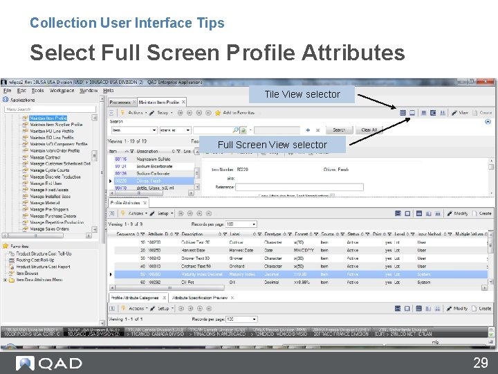 Collection User Interface Tips Select Full Screen Profile Attributes Tile View selector Full Screen