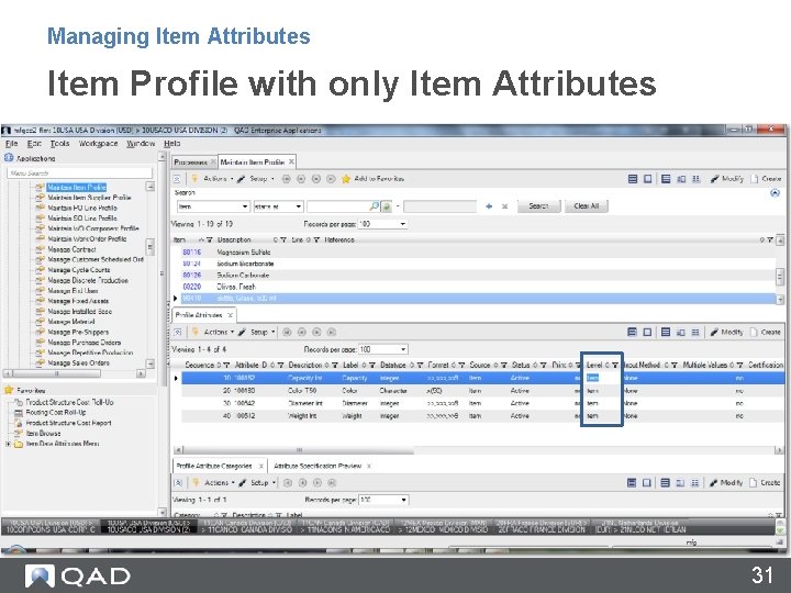 Managing Item Attributes Item Profile with only Item Attributes 31 