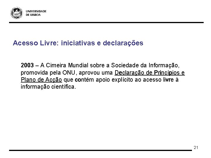 Acesso Livre: iniciativas e declarações 2003 – A Cimeira Mundial sobre a Sociedade da